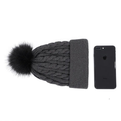 maoxiangshop New Women Personality Wild Female Fur Pom Poms Hats Beanie High Quality Winter Warm Bonnet Outdoor Riding Windproof Knit Cap