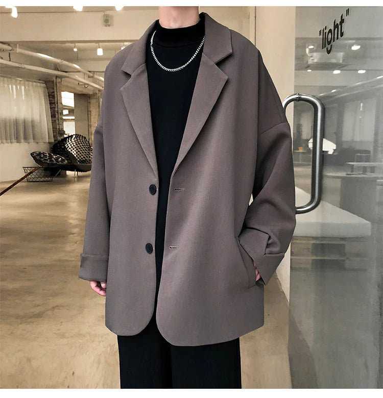 maoxiangshop British-style Blazers Men Leisure Trendy Loose Suit Jackets Male Retro Daily Ins Streetwear All-match Simple Korean Suit-tops