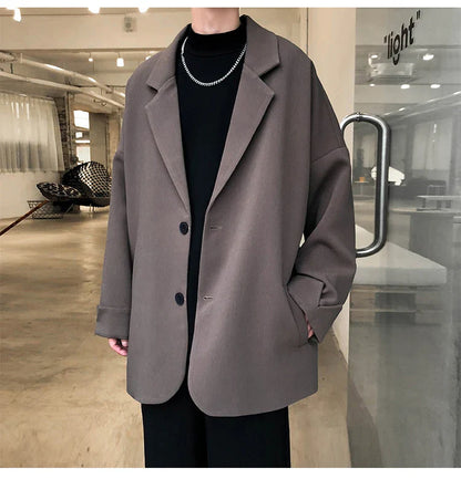 maoxiangshop British-style Blazers Men Leisure Trendy Loose Suit Jackets Male Retro Daily Ins Streetwear All-match Simple Korean Suit-tops