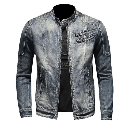 maoxiangshop New Denim Jacket Men Motocycle Denim Coats Streetwear Fashion Slim Fit Cowboy Outerwear Moto Biker Mens Denim Jacket Casual Coat