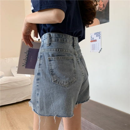 maoxiangshop Denim Shorts Women Pockets Teens Streetwear Korean Vintage High Waisted Ins Ladies Trouser Summer Chic Stylish All-match Simple