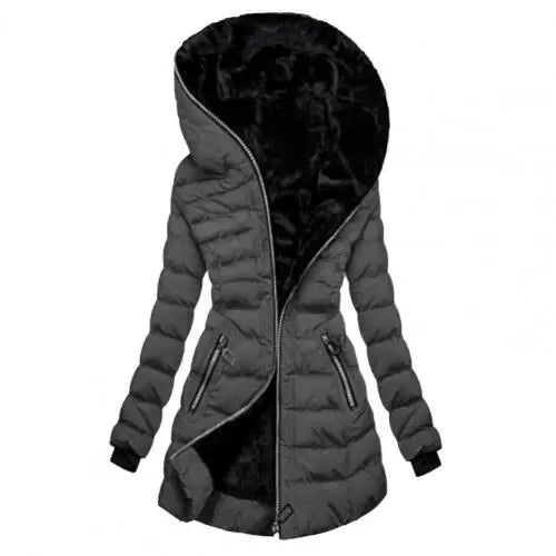 maoxiangshop Women Coat Long Sleeve Slim Waist Thick Elastic Cuff Quilted Lady Coat   Winter Overcoat  for Home