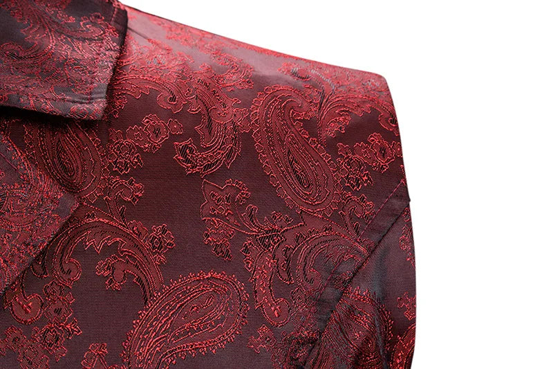 maoxiangshop Wine Red Paisley Jacquard Long Vest Men Double Breasted Lapel Brocade Vest Waistcoat Mens Gothic Steampunk Sleeveless Tailcoat