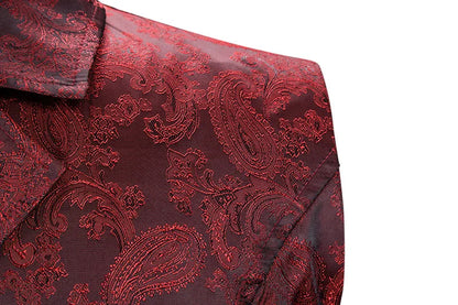maoxiangshop Wine Red Paisley Jacquard Long Vest Men Double Breasted Lapel Brocade Vest Waistcoat Mens Gothic Steampunk Sleeveless Tailcoat