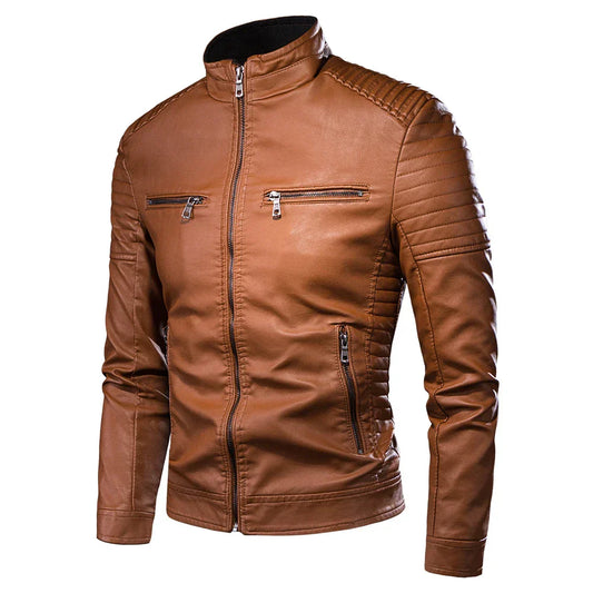 maoxiangshop Men Autumn New Causal Vintage Leather Jacket Coat Men Spring Fashion Design Motor Biker Pocket PU Leather Jacket Men 4XL-M