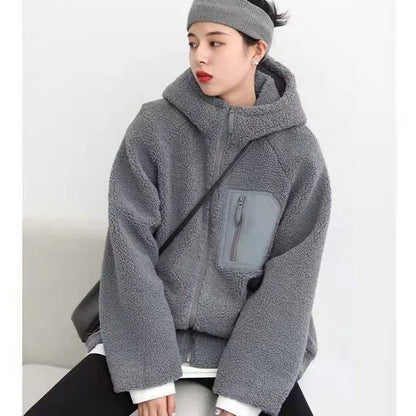 Lamb Plush Winter Clothes Women Vintage 2022 Thickened Sweatshirt Women Tops Loose and Lazy Hoodies Women Coat