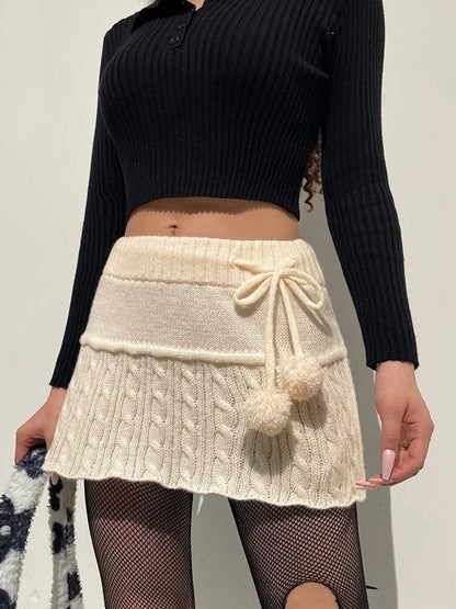 maoxiangshop Knitted Low Waist Y2K Short Skirt Preppy Style Cute Girl Streetwear Aesthetic Fairycore Drawstring Womens Skirts