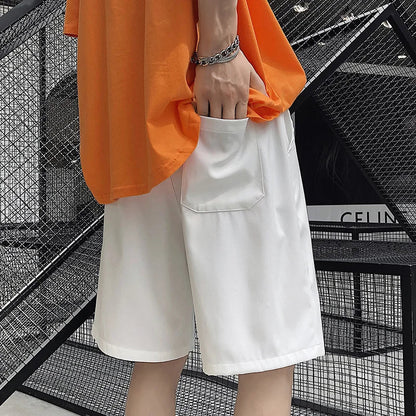 maoxiangshop Men Casual Shorts Soft Drawstring Male Summer Breathable Running Knee-length Trousers Oversize Solid Baggy Pocket-pants Hombre