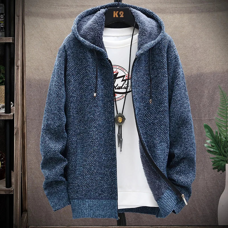 maoxiangshop Men's Winter Sweater Zipper Cardigan Korean Autumn Fleece Thick Warm Artificial Fur Wool Coat Male Jumpers Knitted Cold Jacket