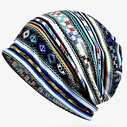 maoxiangshop Boho Style Women Beanie Cap Winter Floral Print Warm Hat Fashion Soft Thermal Skullies Hat Female Scarf Bonnet