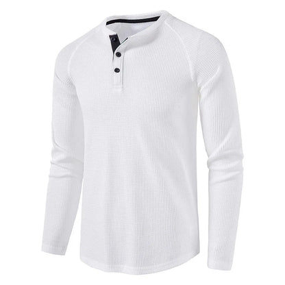 maoxiangshop Fashion Waffle Cotton T Shirt Men Spring New Slim Fit Long Sleeve Henley Tshirt Men Streetwear Casual Solid Color T-Shirt