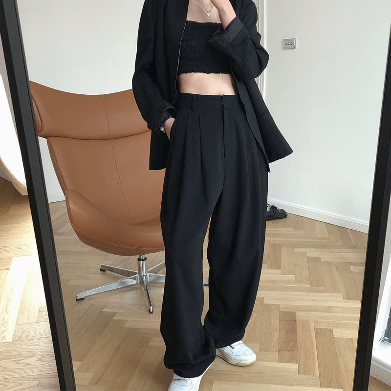 maoxiangshop Spring and Autumn Women's Casual Solid Color High Waist Loose Wide Leg Pants