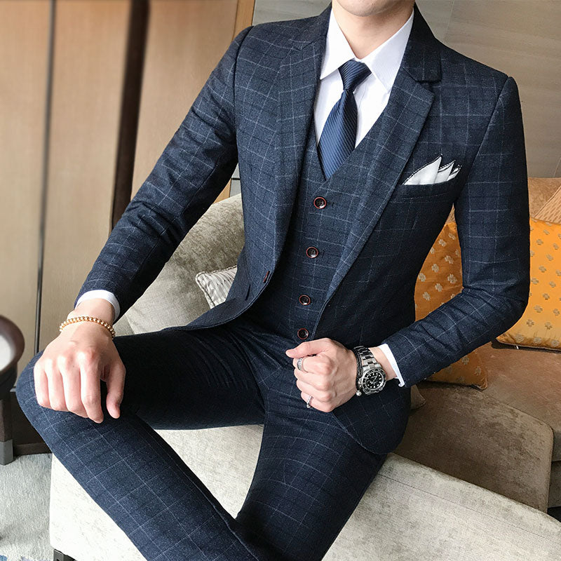 maoxiangshop Luxury Men's Check Vest Suit Trousers Men's Formal Wear Wedding Dress Large Size Casual Business Men's Suit Vest Trousers