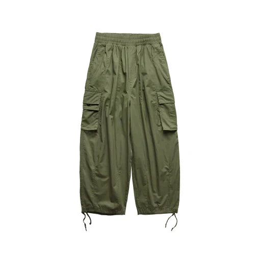 maoxiangshop Multi-Pocket Cargo Pants Men's Casual Solid Colour Straight Pants Baggy Wide-leg Cropped Pants Men Ankle-length Pants