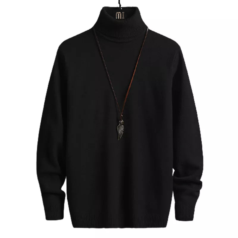 maoxiangshop Turtleneck Sweaters Men Solid Pullovers Winter Knitted Sweater Turtleneck Pullovers Black Gery Winter Warm Sweater Men Clothing