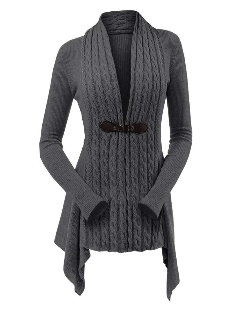 maoxiangshop Cable Knit Asymmetrical Long Cardigan Women Sweater Female Casual Solid V-Neck Long Sleeve Winter Cardigans