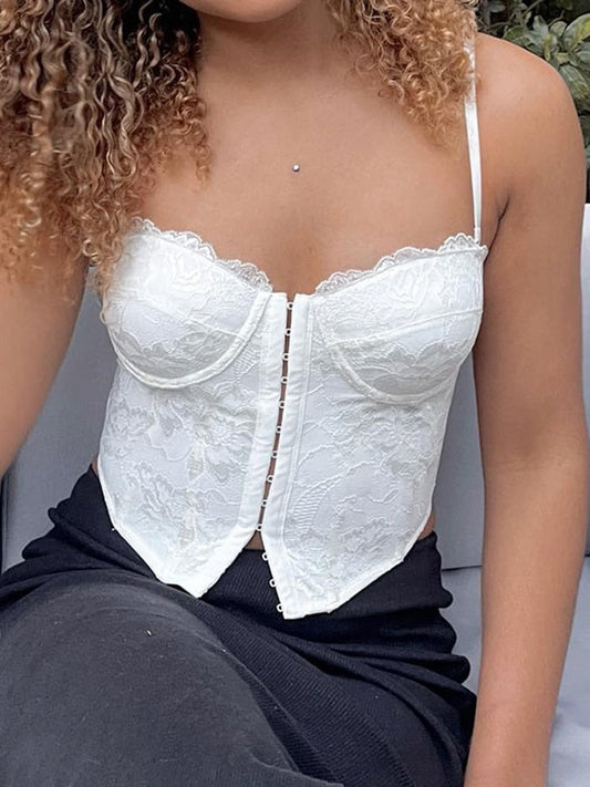 White Crop Top Sexy Corset Lace Trim Hook Eye Criss Cross Backless Cami Top Bralette Bustier Cami Vest Summer Women Clothing