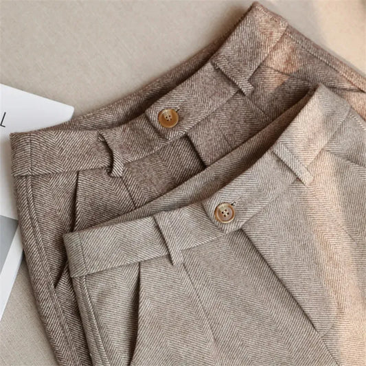 maoxiangshopWoolen Pants Women's Harem Pencil Pants Autumn Winter High Waisted Casual Suit Pants Office Lady Women Trousers