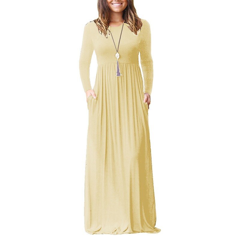 maoxiangshop 3XL Sexy Women Dress Summer Solid Casual Full Sleeve Maxi Dress For Women Long Dress Lady Dresses