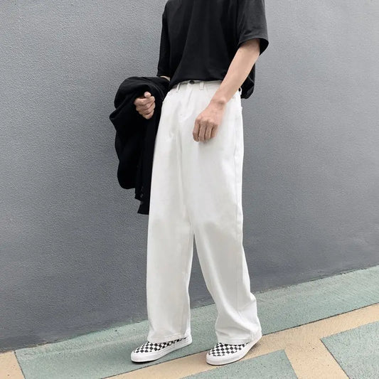 maoxiangshop Wide Leg Jeans Men Fashion Casual White Jeans Men Streetwear Korean Loose Hip-hop Straight Jeans Mens Denim Trousers M-3XL