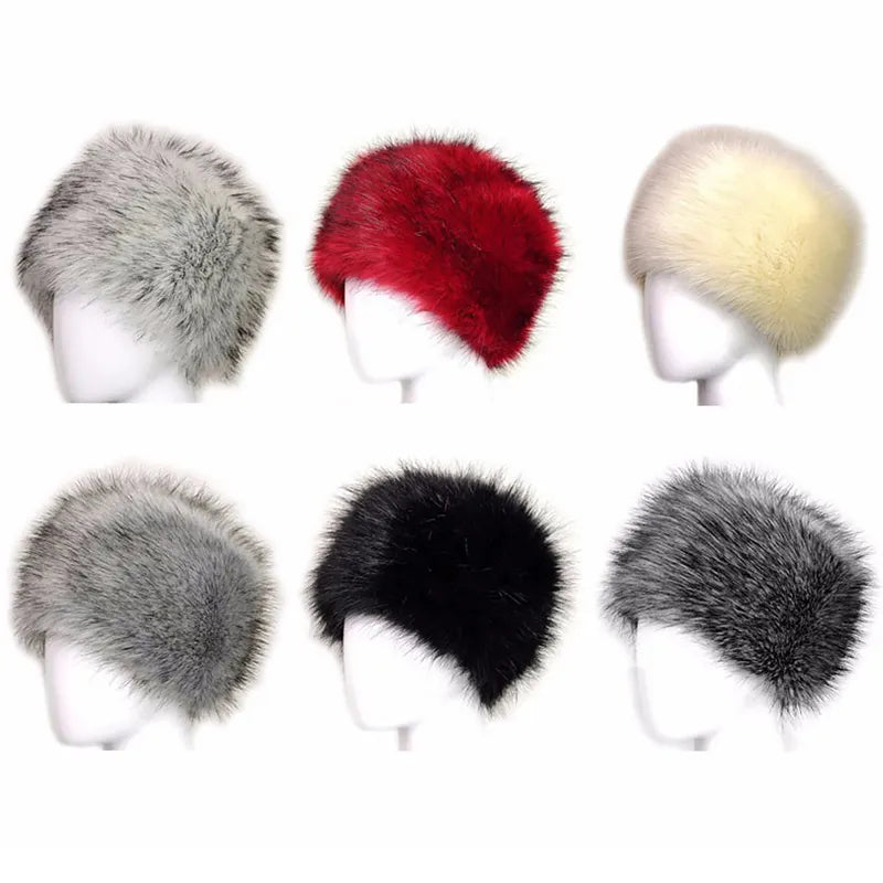 maoxiangshop Russian Hat for Women Faux Fox Fur Hat Winter Female Outdoor Warm Beanie Fluffy Hat Snow Bucket Cap 5 Colors Ushanka Fashion