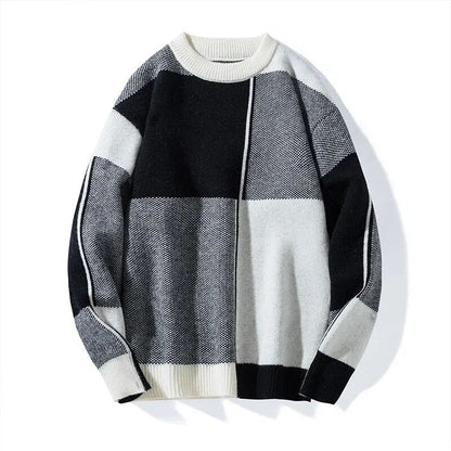 maoxiangshop New Causal Sweater Men Warm Half Turtleneck Pullover Knitted Sweater Men Fashion Patchwork Knitting Pullovers Loose Sweaters