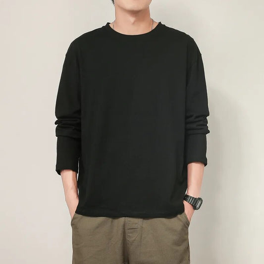 maoxiangshop 100% Cotton T Shirt Men Solid Color Long Sleeves O Neck Mens Tshirt Casual Streetwear Man Pullover Tops Tees Plus Size 5Xl