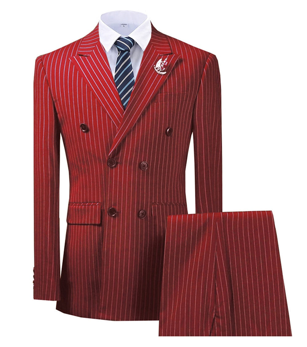 maoxiangshop Olive Green Men's Suit 2 Pieces Pinstripe Notched Lapel Tuxedos Groomman For Wedding New Burgundy,BLACK（blazer+pants）