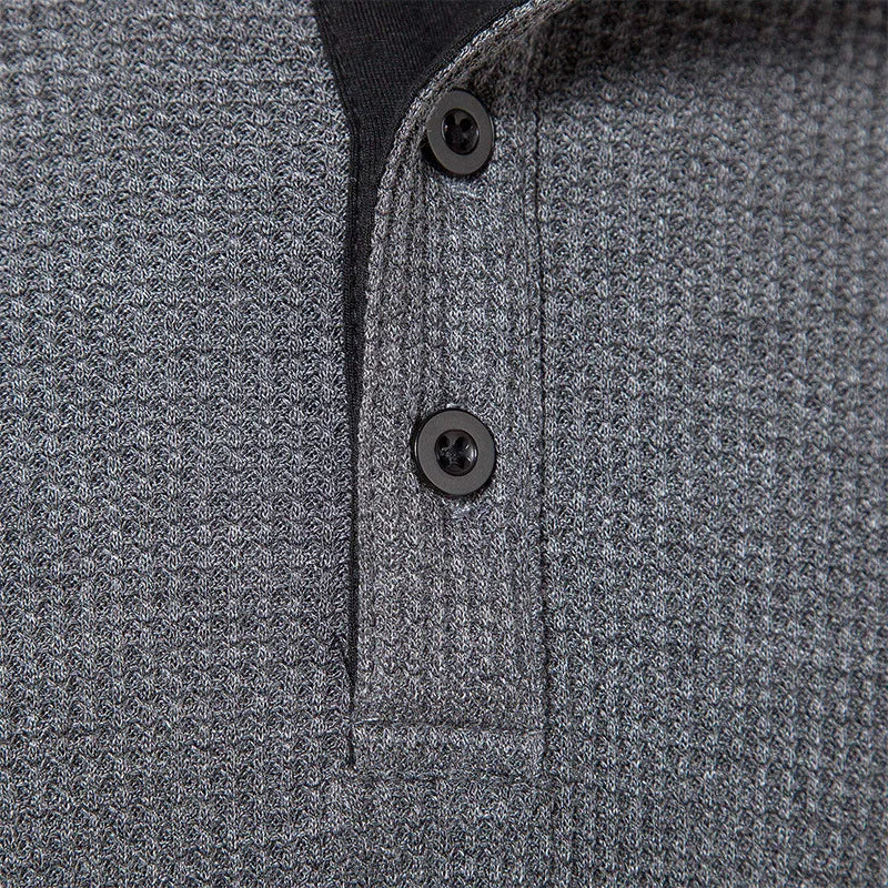 maoxiangshop Fashion Waffle Cotton T Shirt Men Spring New Slim Fit Long Sleeve Henley Tshirt Men Streetwear Casual Solid Color T-Shirt