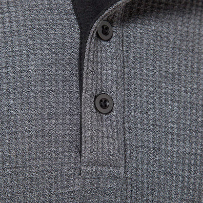 maoxiangshop Fashion Waffle Cotton T Shirt Men Spring New Slim Fit Long Sleeve Henley Tshirt Men Streetwear Casual Solid Color T-Shirt