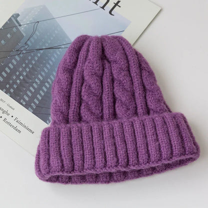 maoxiangshop New Candy Colors Knitted Hats For Women Kpop Style Twist Woolen Beanie Hat Autumn And Winter Female Cap Keep Warm Winter Hat