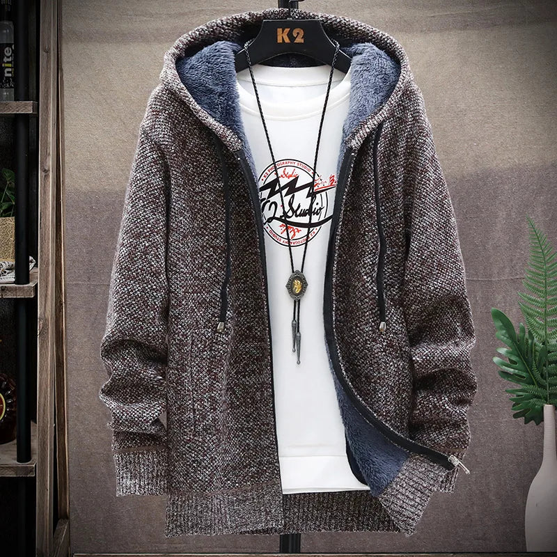 maoxiangshop Men's Winter Sweater Zipper Cardigan Korean Autumn Fleece Thick Warm Artificial Fur Wool Coat Male Jumpers Knitted Cold Jacket