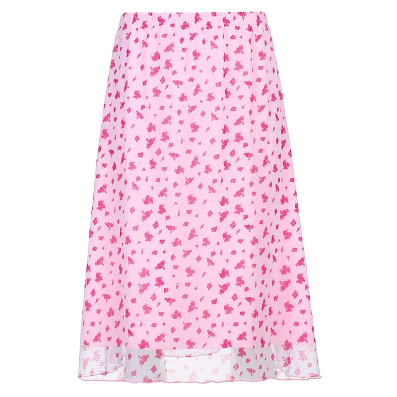 Y2K Women's Skirt Floral Straight Long Skirt High Waisted Summer Skirts E Girl Aesthetic Skirts Women Sweet Cute Party Skirts