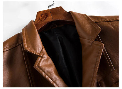 maoxiangshop Spring PU Jackets Men Solid Color Leather Coat Casual Motorcycle Biker Leather Jacket Male Clothes Plus Size 5XL 6XL HX294