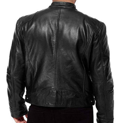maoxiangshop Autumn Male Leather JacketNew  Black Brown Mens Stand Collar Coats Leather Biker Jackets  Motorcycle Leather Jacket