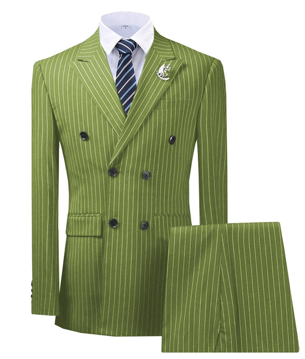 maoxiangshop Olive Green Men's Suit 2 Pieces Pinstripe Notched Lapel Tuxedos Groomman For Wedding New Burgundy,BLACK（blazer+pants）