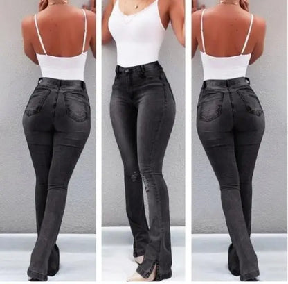 Spring Outfits High Waist Retro Flared Jeans For Women Slim Hip Lift Stretch Ripped Denim Wide Leg Pants Street Trendy Trousers S-2XL 2022 New