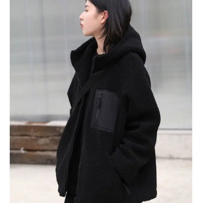 Lamb Plush Winter Clothes Women Vintage 2022 Thickened Sweatshirt Women Tops Loose and Lazy Hoodies Women Coat