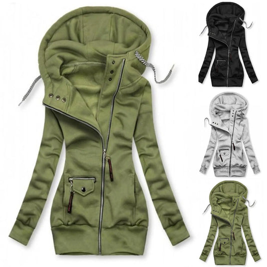 maoxiangshop Women Fashion Long Sleeve Drawstring Hooded Slim Jacket Coat Zipper Outerwear