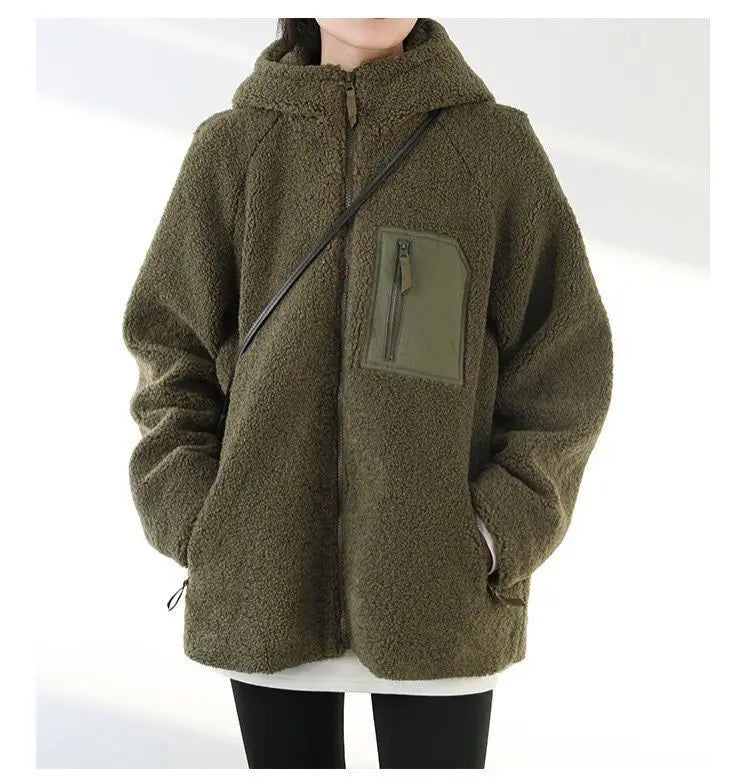 Lamb Plush Winter Clothes Women Vintage 2022 Thickened Sweatshirt Women Tops Loose and Lazy Hoodies Women Coat