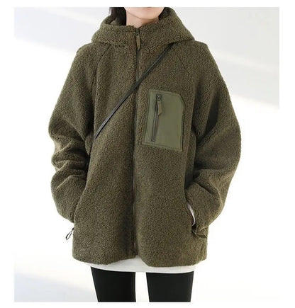 Lamb Plush Winter Clothes Women Vintage 2022 Thickened Sweatshirt Women Tops Loose and Lazy Hoodies Women Coat
