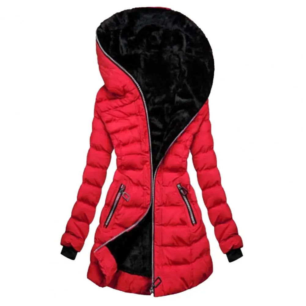 maoxiangshop Women Coat Long Sleeve Slim Waist Thick Elastic Cuff Quilted Lady Coat   Winter Overcoat  for Home