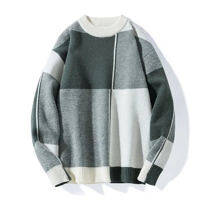 maoxiangshop New Causal Sweater Men Warm Half Turtleneck Pullover Knitted Sweater Men Fashion Patchwork Knitting Pullovers Loose Sweaters