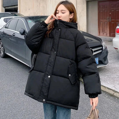 maoxiangshop New Women Short Jacket Winter Parkas Thick Hooded Cotton Padded Jackets Coats Female Loose Puffer Parkas Oversize Outwear