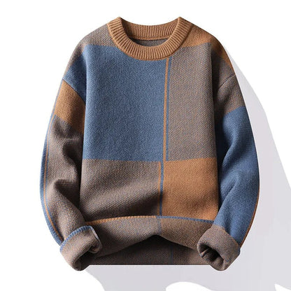 maoxiangshop New Causal Sweater Men Warm Half Turtleneck Pullover Knitted Sweater Men Fashion Patchwork Knitting Pullovers Loose Sweaters