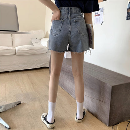 maoxiangshop Denim Shorts Women Pockets Teens Streetwear Korean Vintage High Waisted Ins Ladies Trouser Summer Chic Stylish All-match Simple