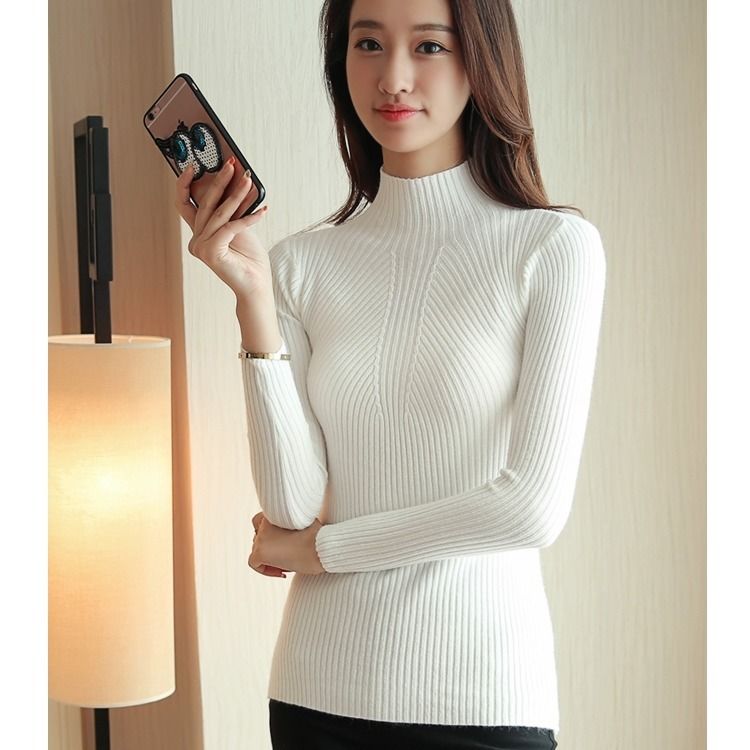 maoxiangshop Turtleneck Sweater Women Fashion New Stretch Tops Women Candy Color Knitted Pullovers Long Sleeve Bottoming Knitted Sweater