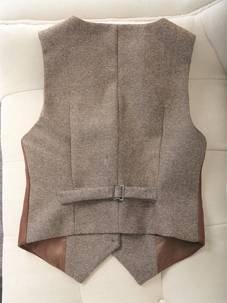 maoxiangshop Women Vintage Ves  Autumn and Spring Slim Woolen Suit Vest Classic Official stitching Waistcoat