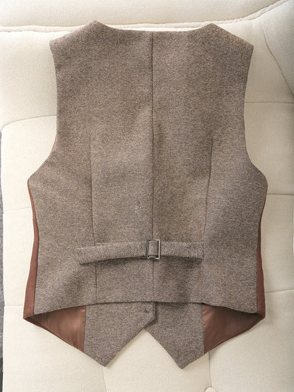 maoxiangshop Women Vintage Ves  Autumn and Spring Slim Woolen Suit Vest Classic Official stitching Waistcoat