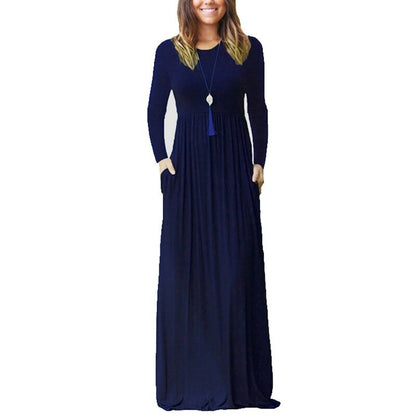 maoxiangshop 3XL Sexy Women Dress Summer Solid Casual Full Sleeve Maxi Dress For Women Long Dress Lady Dresses